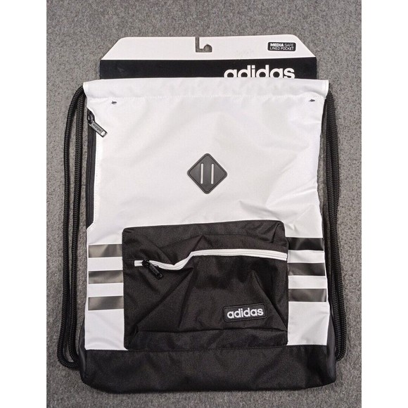 adidas Other - Adidas "Sack Pack" White Black - 18 X 14  Media Safe Lined Pocket New